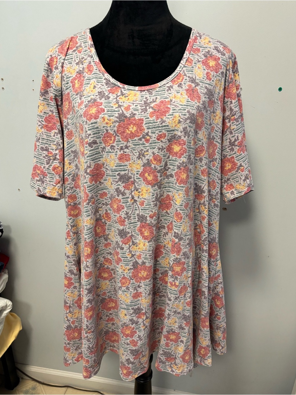 Floral Scoop Neck Swing Top - Pink & Yellow